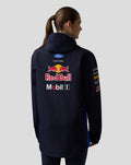 Back view of a model wearing a navy Red Bull Racing Teamline jacket with sponsor logos on the sleeve and back