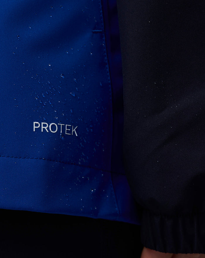 Blue Oracle Red Bull Racing Teamline water resistant jacket close-up highlighting ProTek branding on the fabric