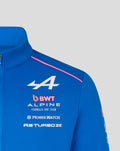 Blue BWT Alpine Formula One Team jacket front view featuring the number 44 and sponsor logos