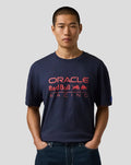Man wearing Night Sky navy Oracle Red Bull Racing T-shirt with bold front print and relaxed fit.