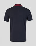 Back view of navy Oracle Red Bull Racing polo with red striped collar