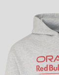 Front view of grey marl Oracle Red Bull Racing hoodie showing large logo on chest and kangaroo pocket