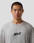 Male model wearing grey marl Max Verstappen Pixel Back Graphic T-Shirt with front logo
