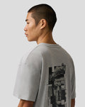 Profile view of grey marl Max Verstappen Pixel Back graphic T shirt with bold back artwork