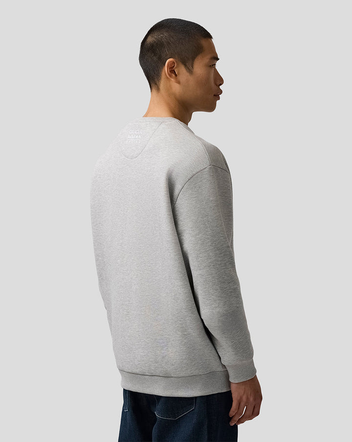 Back view of grey marl Max Verstappen sweatshirt showing small back neck branding