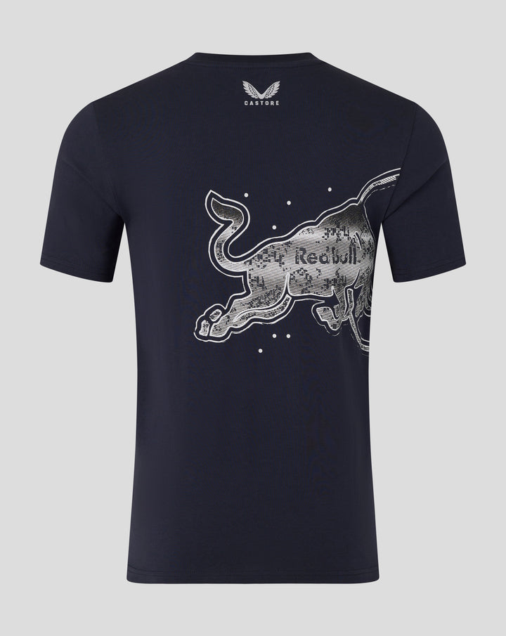 Back view of Night Sky Bull Graphic T Shirt with a large bull graphic and Castore logo at the back neck.