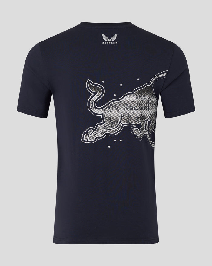 Back view of Night Sky Bull Graphic T Shirt with a large bull graphic and Castore logo at the back neck.