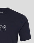 Navy Oracle Red Bull Racing unisex T shirt with subtle front branding and a large bull graphic on the back