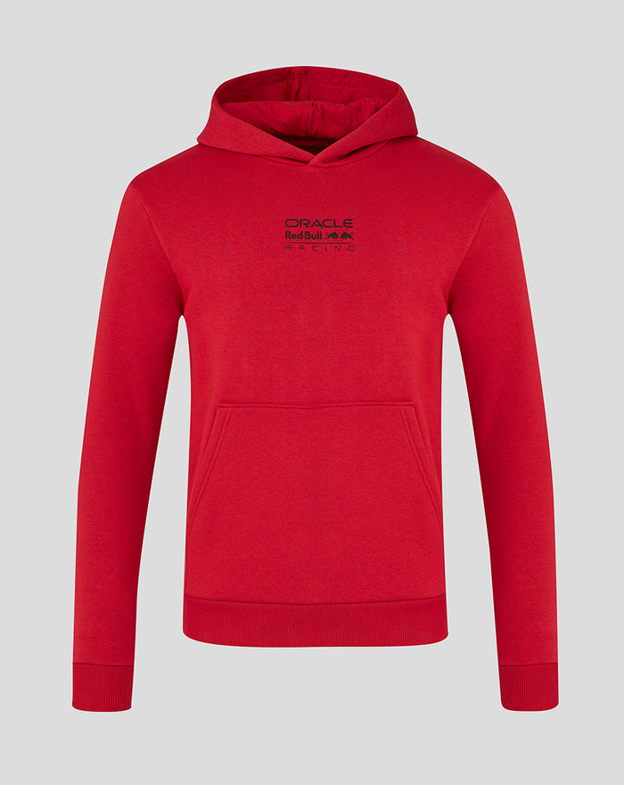Chilli Pepper red Oracle Red Bull Racing hoodie with chest logo and front kangaroo pocket