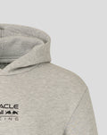 Close up of upper chest on grey marl hoodie with Red Bull Racing logo and hood seam
