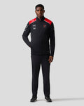 Front view of Haas Team Unisex Soft Shell Jacket on a male model with red shoulder panels and full front zipper.