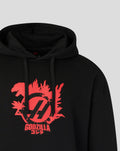 Close up of black Godzilla x Haas Team Hoodie showing the bold red graphic on the chest