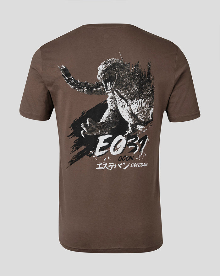 Unisex Haas X Godzilla Minus Zero Esteban Ocon T-Shirt  -  Mocha