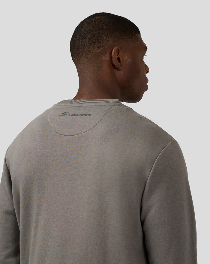 Back view of charcoal grey Silverstone Core Sweatshirt with logo at the back neckline