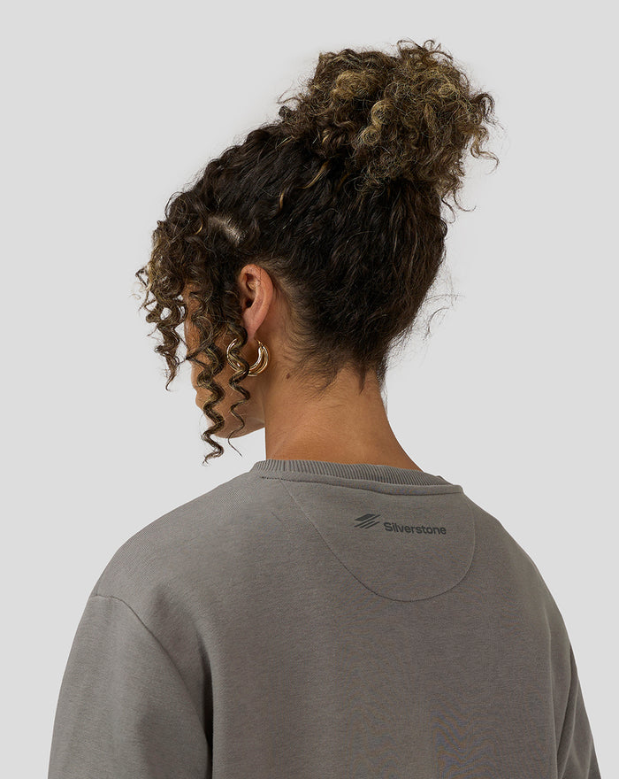 Close-up front view of charcoal grey Silverstone Core Sweatshirt showing a large 19 graphic on the chest