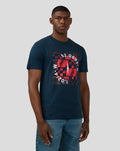 Model wearing Black Iris Unisex Silverstone x Castore Coordinate Graphic T-Shirt with a bold red and black checkerboard graphic.