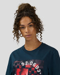 Front view of a woman wearing Black Iris Coordinate Graphic T-Shirt with a large red and black graphic on the chest.
